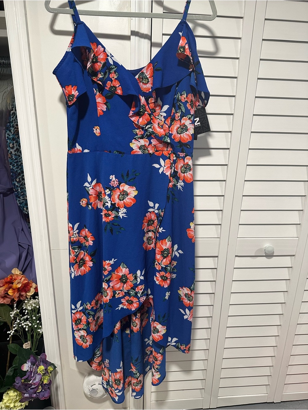IZ Byer Blue Floral Ruffle Maxi Dress XL NWT.